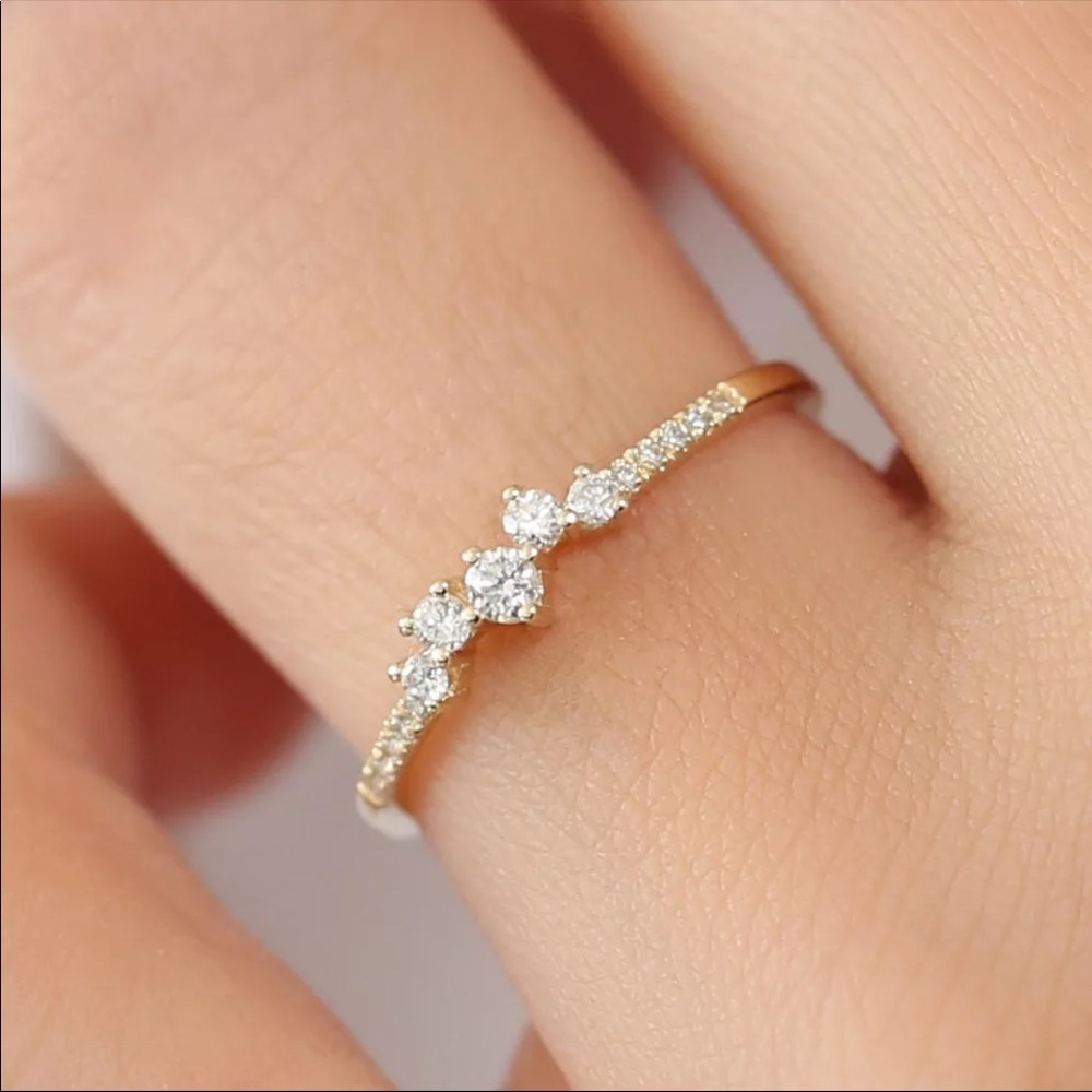 New Sterling Silver Dainty Diamond Ring